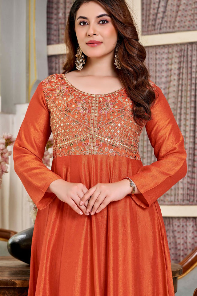 Rust Sequin with Embroidered Silk Anarkali Suit (ACB1477)