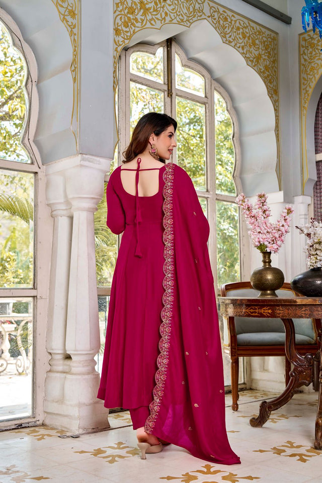 Maroon Sequin with Embroidered Silk Anarkali Suit (ACB1478)