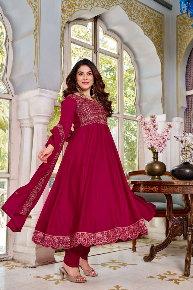 Maroon Sequin with Embroidered Silk Anarkali Suit (ACB1478)