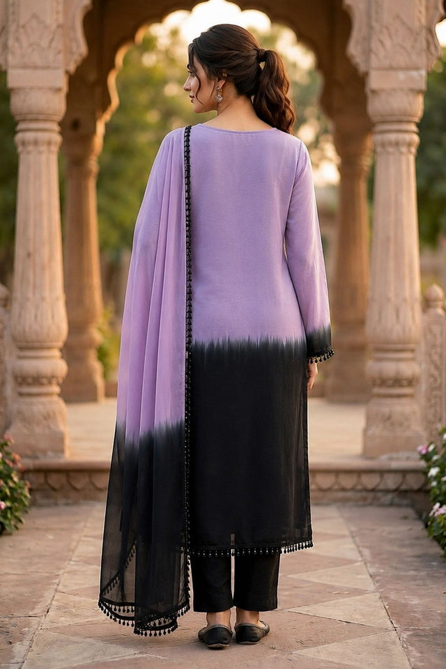 Lavender Floral Embroidered Crepe Straight Cut Suit (ACB1485)