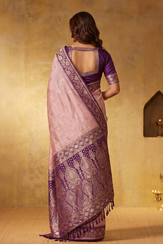 Pink Zari Woven Silk Blend Saree (ACB1490)