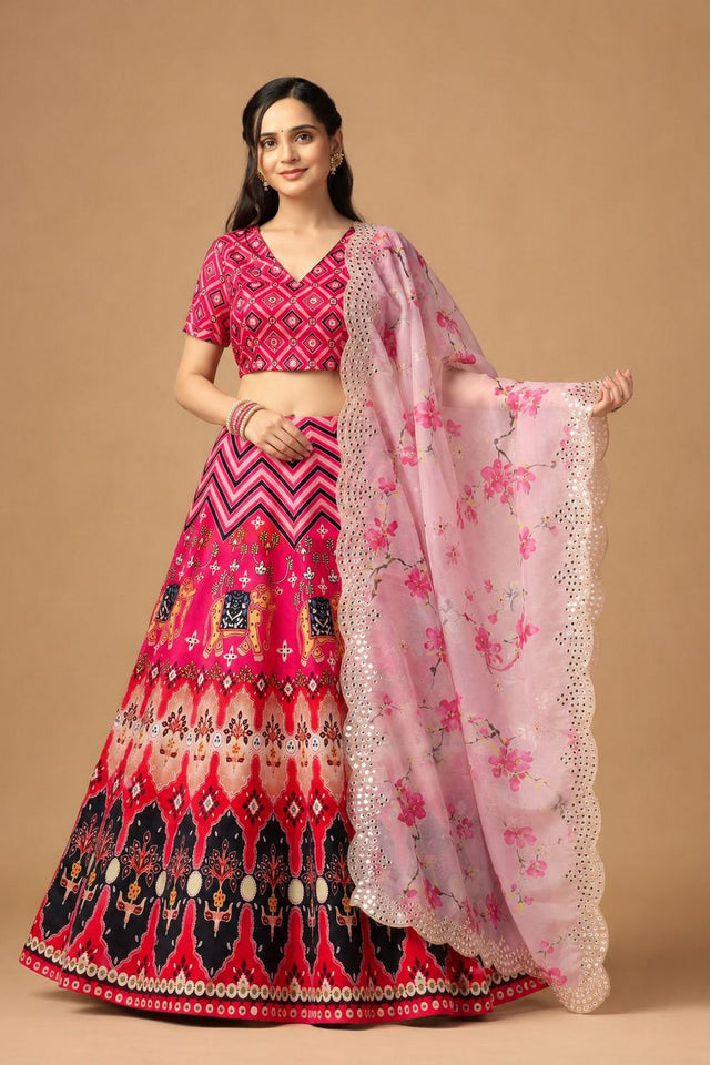 Pink Printed Satin Silk Lehenga (ACB1498)