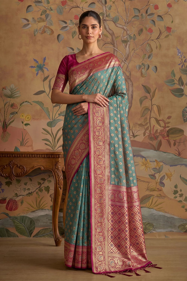 Green Zari Woven Silk Saree (ACB1504)