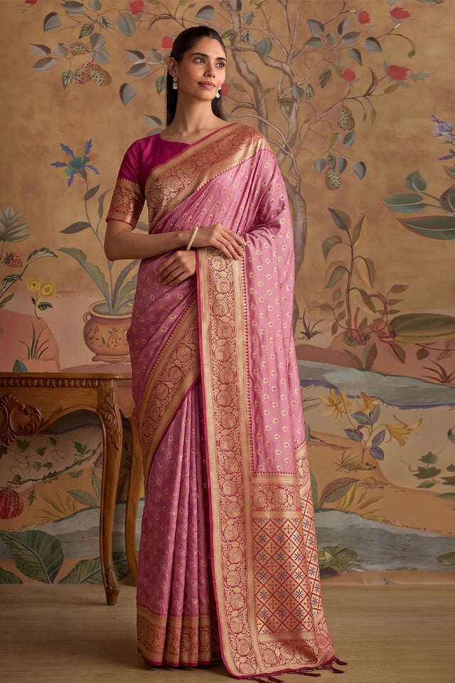Pink Zari Woven Silk Saree (ACB1506)