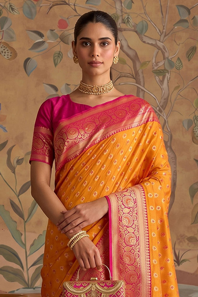 Mustard Zari Woven Silk Saree (ACB1507)