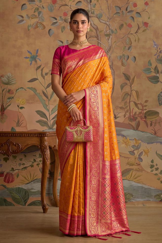 Mustard Zari Woven Silk Saree (ACB1507)