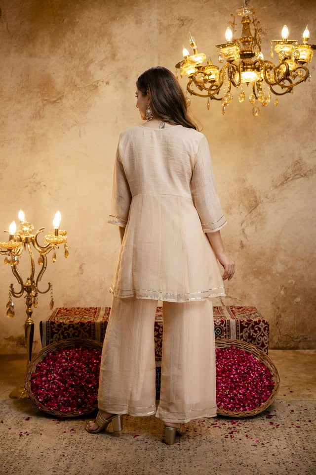 Brown Sequin with Embroidered Chanderi Palazzo Suit (ACB1508)