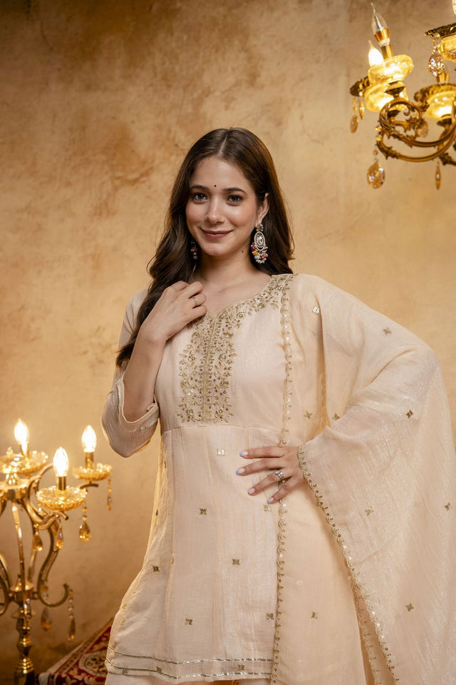 Brown Sequin with Embroidered Chanderi Palazzo Suit (ACB1508)