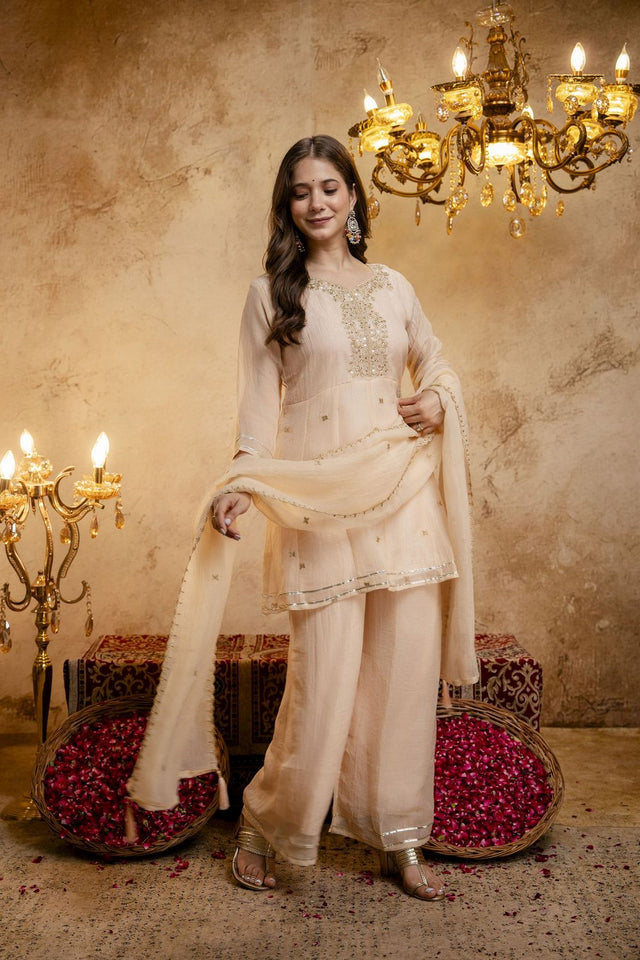 Brown Sequin with Embroidered Chanderi Palazzo Suit (ACB1508)