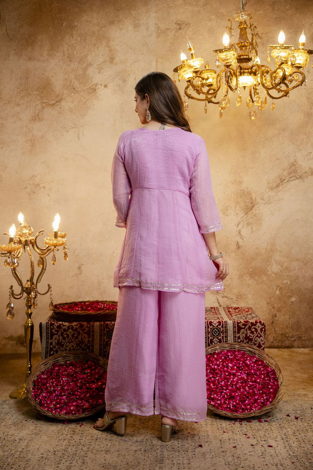 Pink Sequin with Embroidered Chanderi Palazzo Suit (ACB1509)