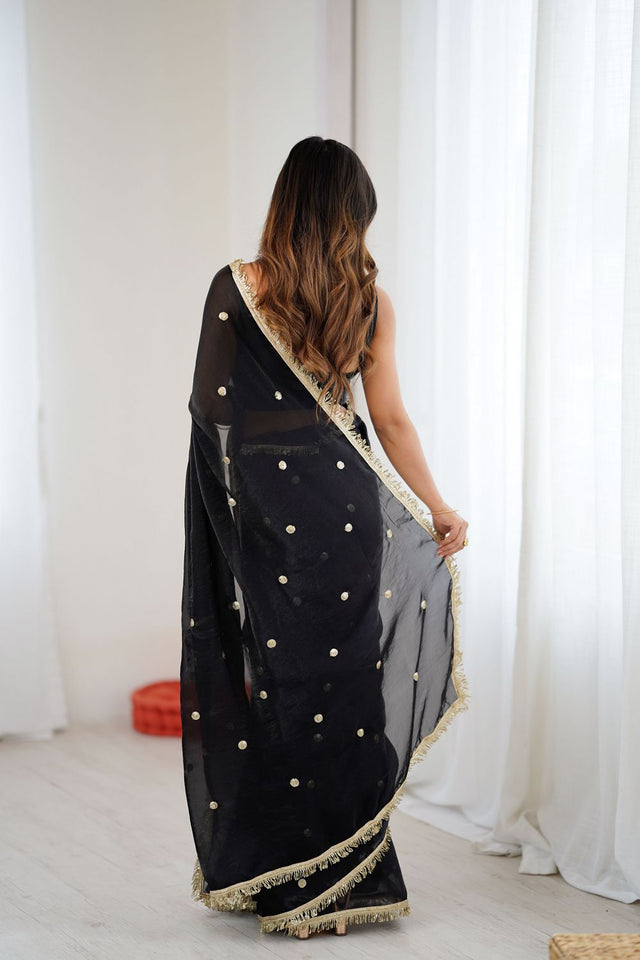 Black Sequin Satin Saree (ACB1523)