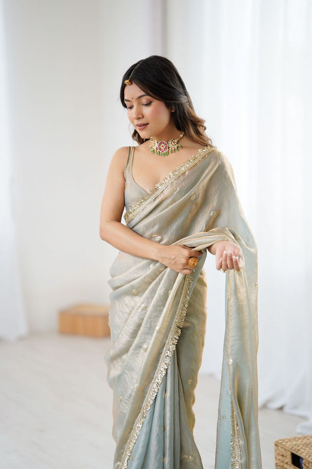 Brown Sequin Satin Saree (ACB1524)