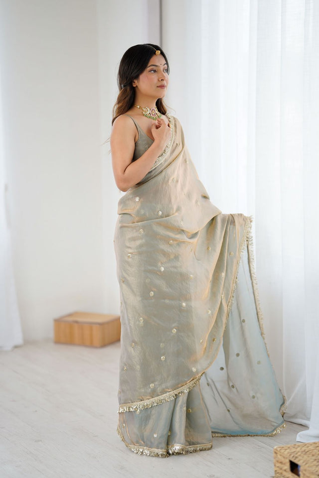Brown Sequin Satin Saree (ACB1524)