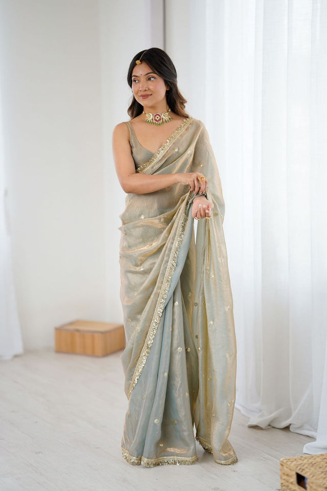 Brown Sequin Satin Saree (ACB1524)