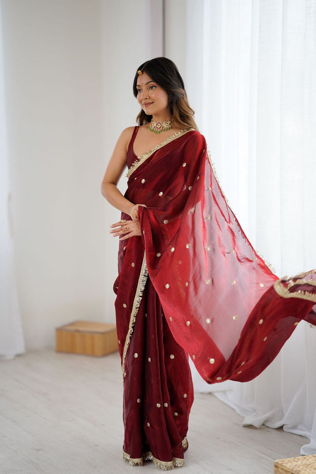 Maroon Sequin Satin Saree (ACB1527)