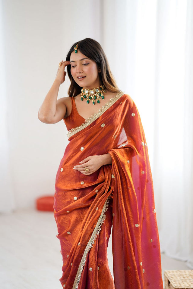 Rust Sequin Satin Saree (ACB1528)