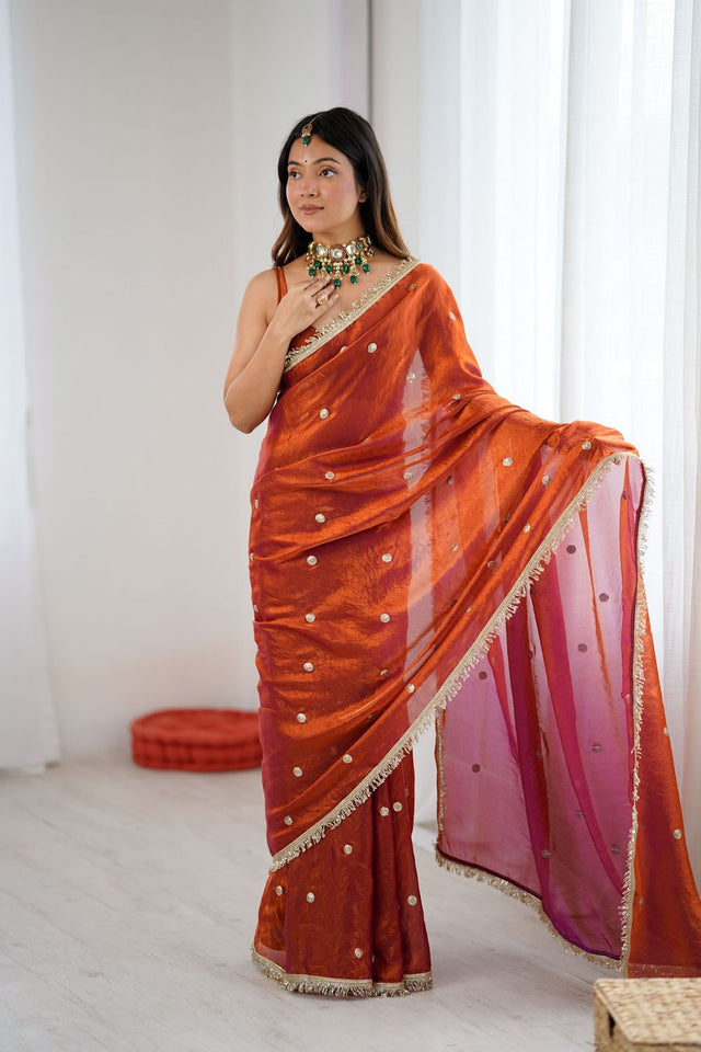 Rust Sequin Satin Saree (ACB1528)