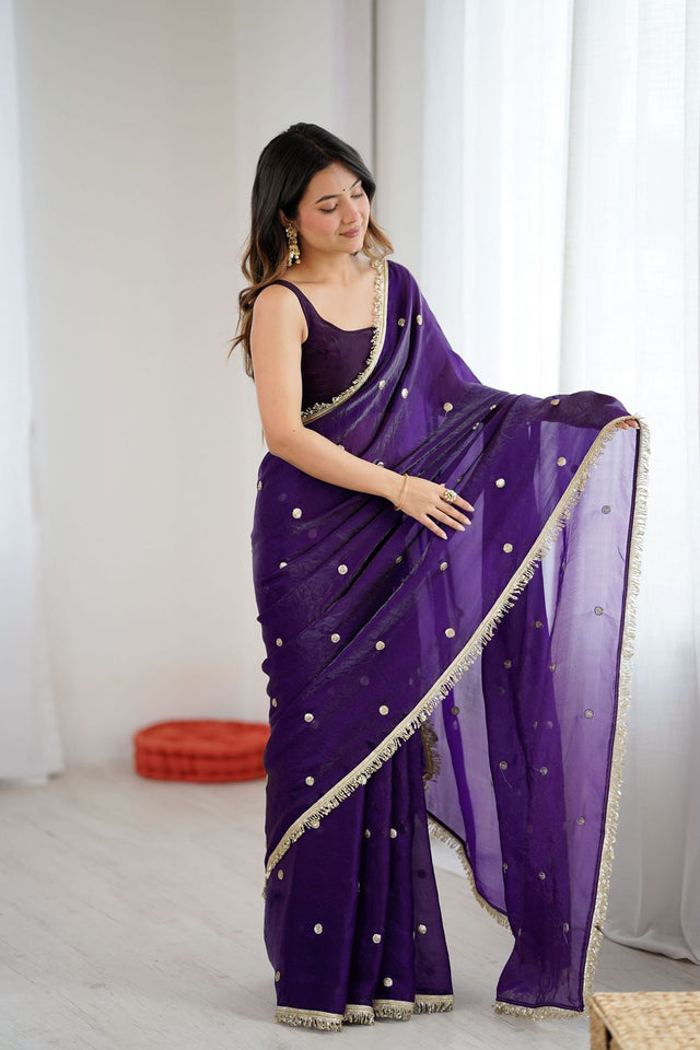 Purple Sequin Satin Saree (ACB1529)