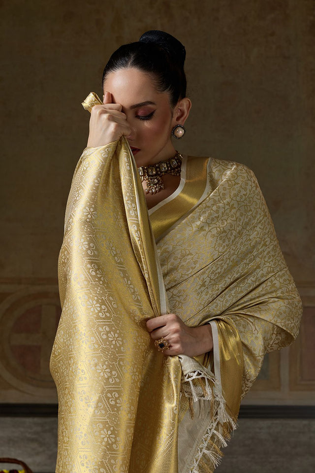 Beige Zari Woven Kanjivaram Silk Saree (ACB1535)