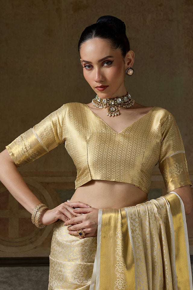 Beige Zari Woven Kanjivaram Silk Saree (ACB1535)