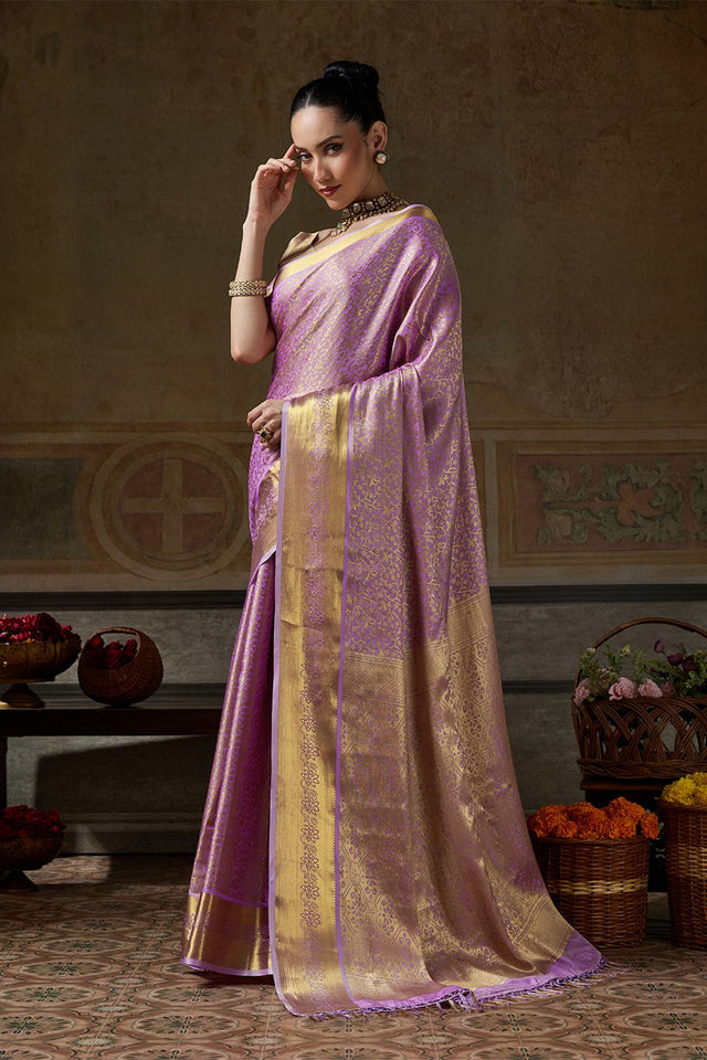 Lavender Zari Woven Kanjivaram Silk Saree (ACB1536)