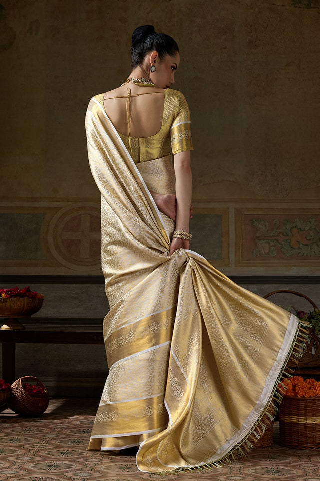 Cream Zari Woven Kanjivaram Silk Saree (ACB1537)