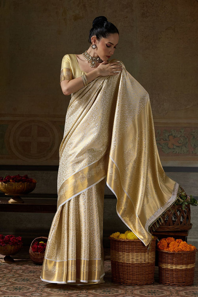 Cream Zari Woven Kanjivaram Silk Saree (ACB1537)