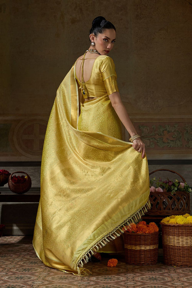 Yellow Zari Woven Kanjivaram Silk Saree (ACB1539)