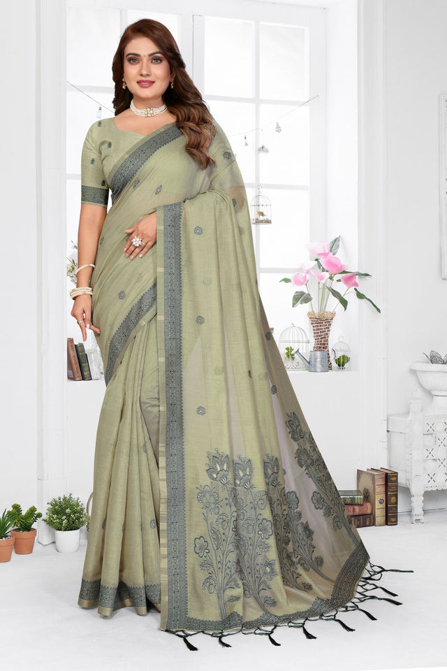 Green Woven Cotton Saree (ACB1549)
