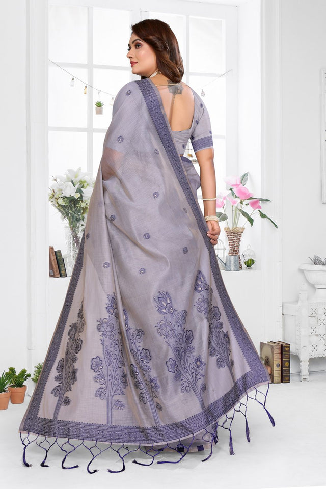 Grey Woven Cotton Saree (ACB1550)