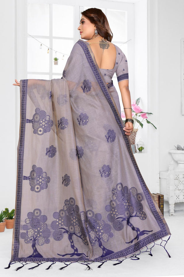 Grey Woven Cotton Saree (ACB1568)