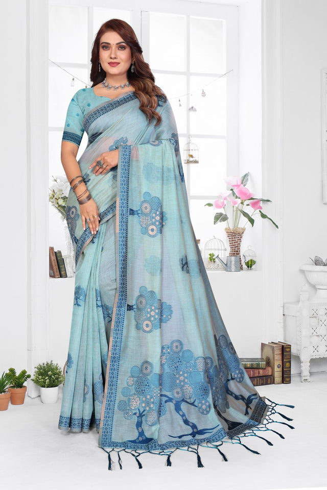 Sea Green Woven Cotton Saree (ACB1572)