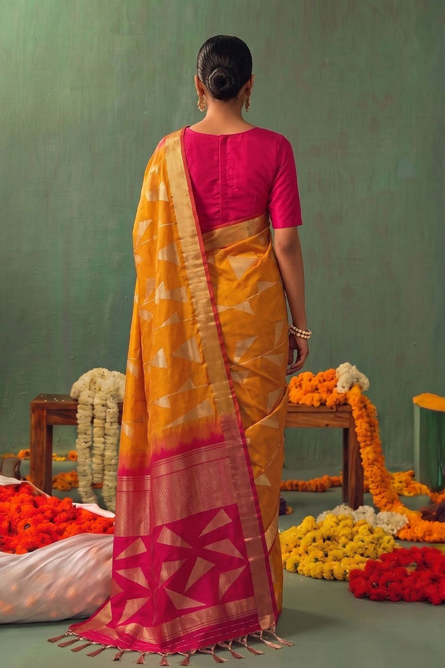 Orange Woven Silk Saree (ACB1648)