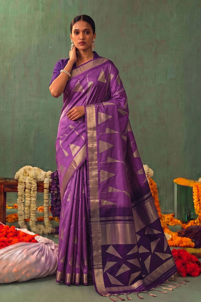 Purple Woven Silk Saree (ACB1651)