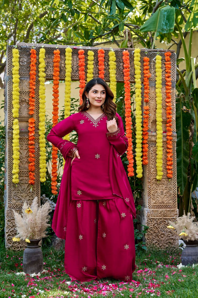 Pink Sequin with Embroidered Viscose Sharara Suit (ACB1657)