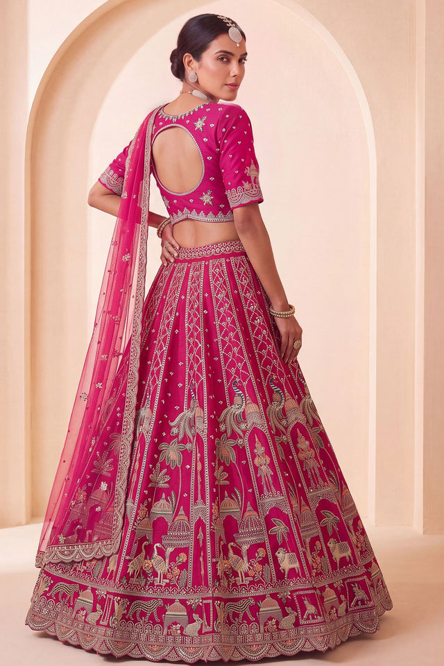 Pink Heavy Embroidered Silk Lehenga (ACB1673)