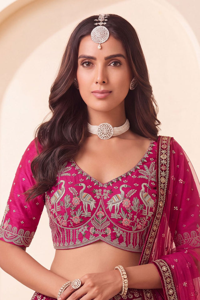 Pink Heavy Embroidered Silk Lehenga (ACB1673)
