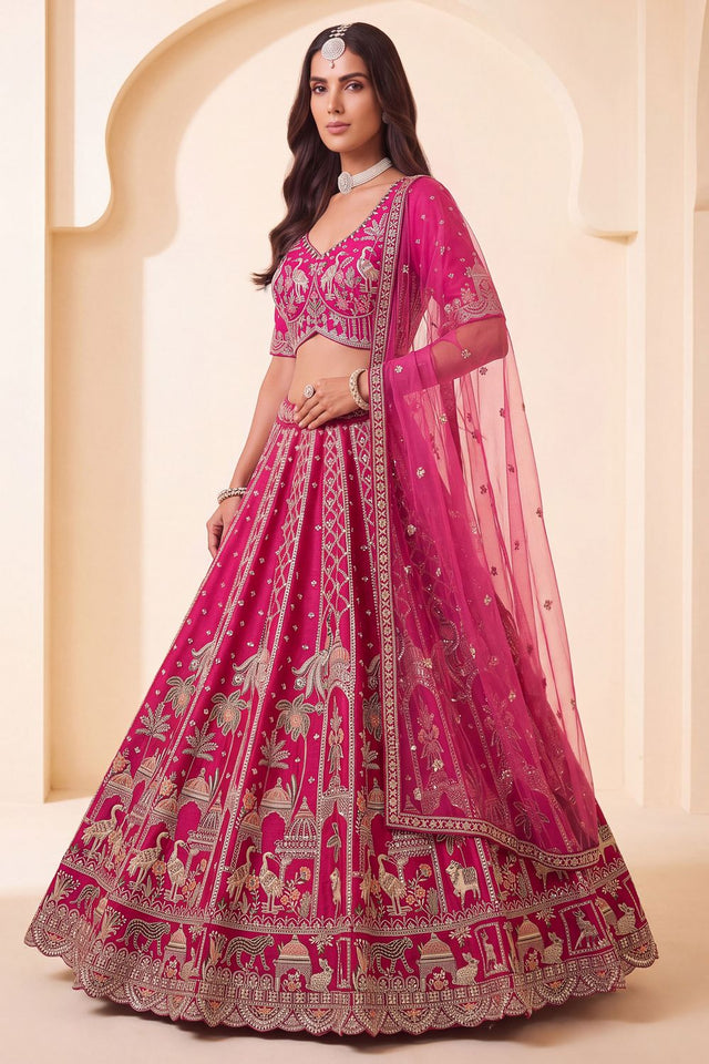 Pink Heavy Embroidered Silk Lehenga (ACB1673)