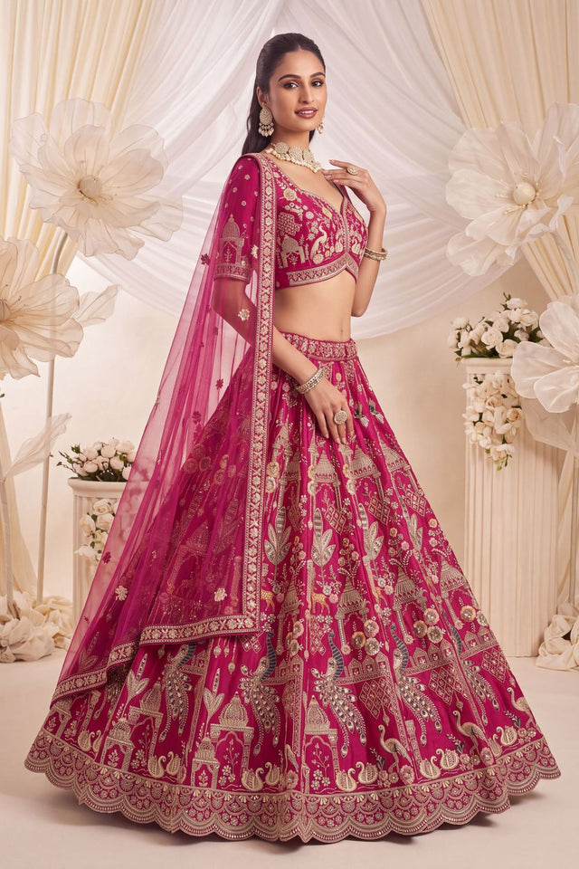 Pink Heavy Embroidered Silk Lehenga (ACB1676)