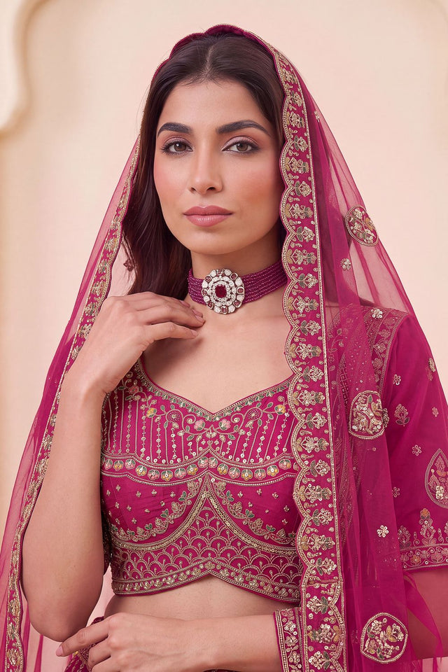 Pink Heavy Embroidered Silk Lehenga (ACB1678)