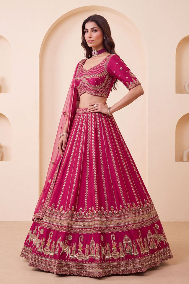 Pink Heavy Embroidered Silk Lehenga (ACB1678)