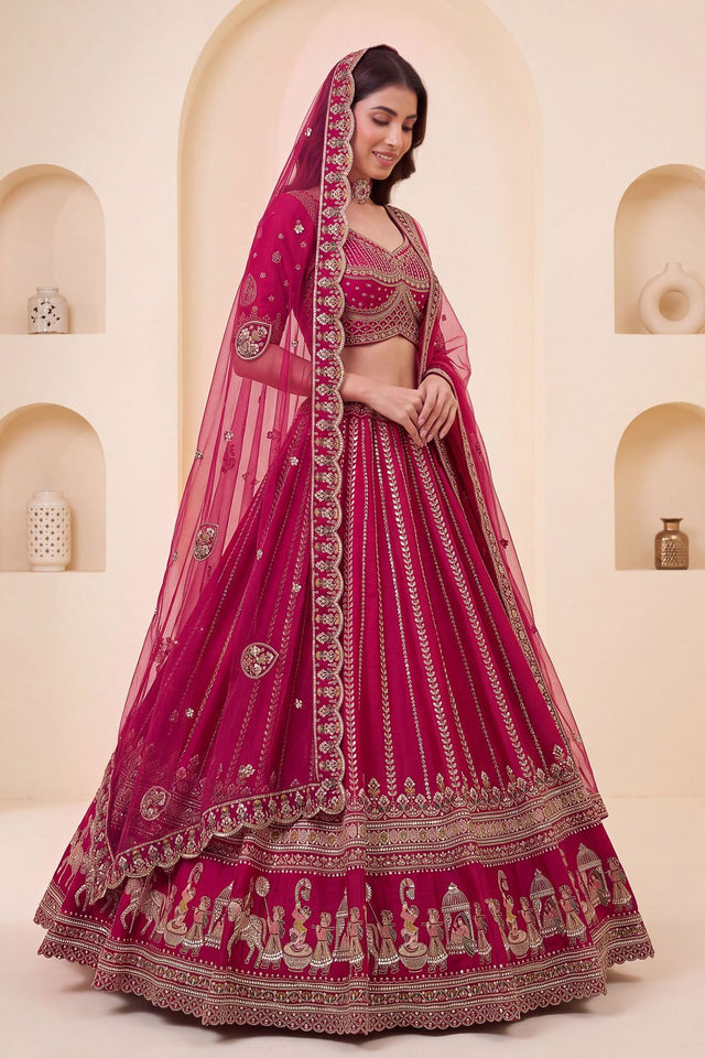 Pink Heavy Embroidered Silk Lehenga (ACB1678)