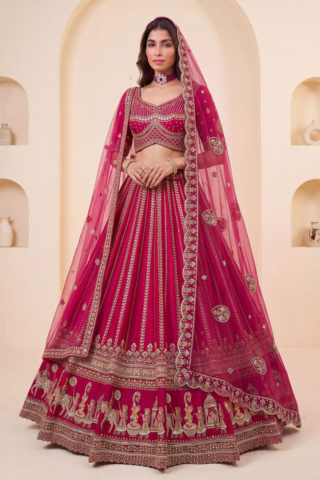 Pink Heavy Embroidered Silk Lehenga (ACB1678)