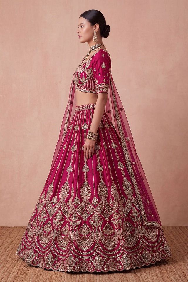 Pink Heavy Embroidered Silk Lehenga (ACB1680)