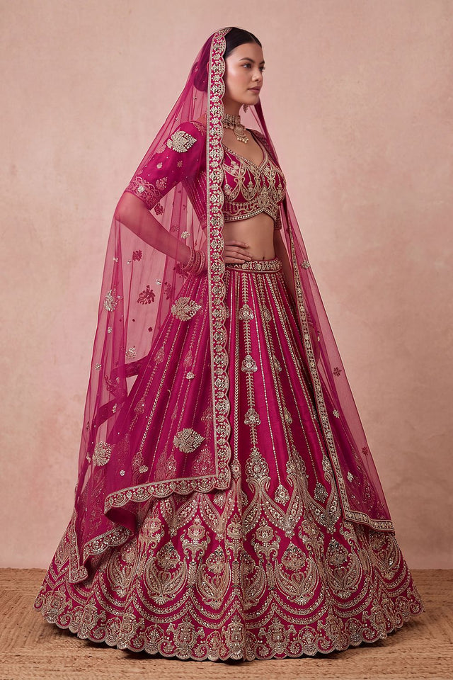 Pink Heavy Embroidered Silk Lehenga (ACB1680)