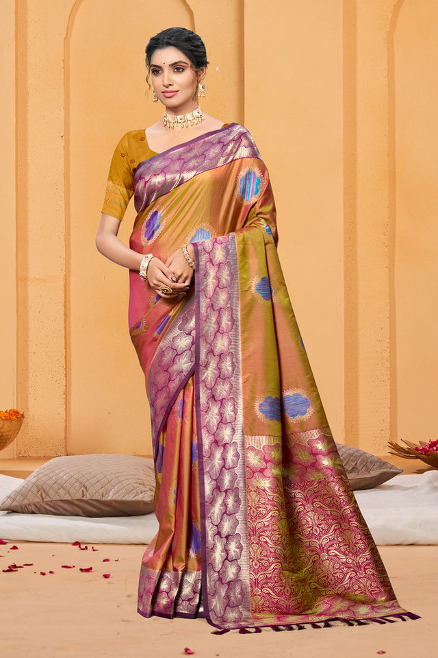 Gold Woven Silk Saree (ACB1689)