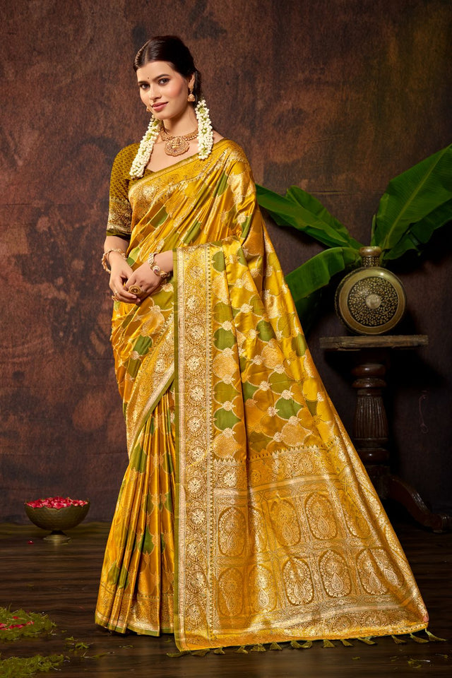 Mustard Woven Satin Silk Saree (ACB1692)