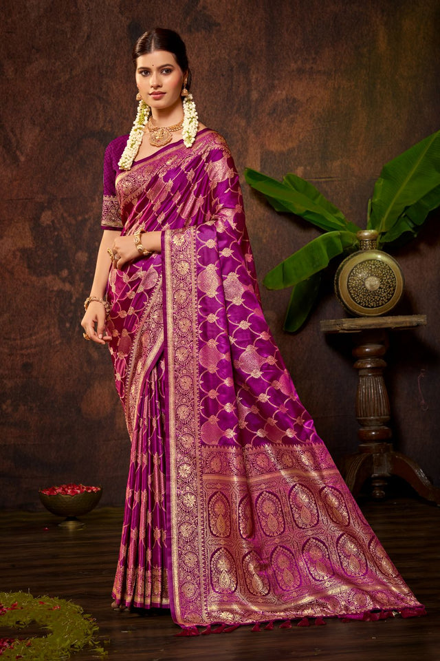Magenta Woven Satin Silk Saree (ACB1693)