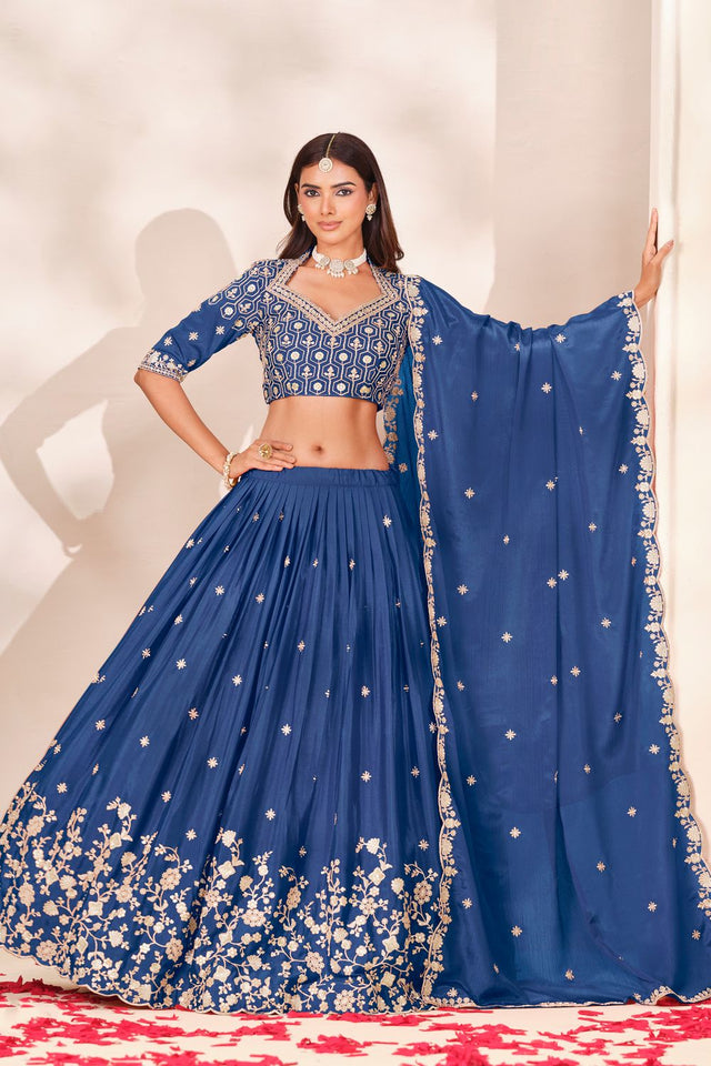 Blue Sequin With Embroidered Chinon Lehenga (ACB1705)