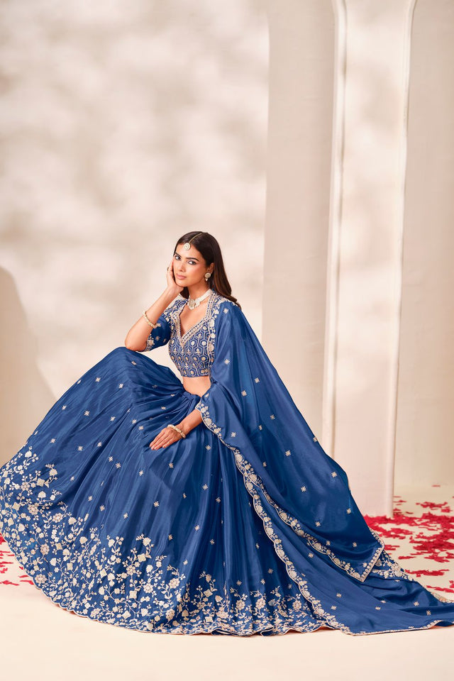 Blue Sequin With Embroidered Chinon Lehenga (ACB1705)